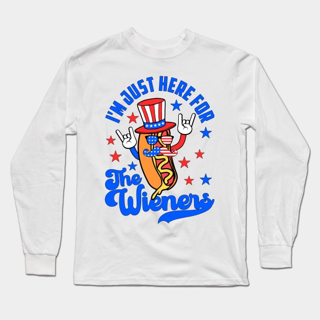 Hot Dog I'm Just Here For The Wieners 4th Of July Funny Long Sleeve T-Shirt by artbooming